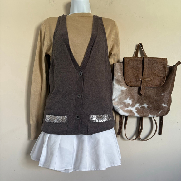 Hollister Vintage Y2K Brown Taupe Cardigan Sweater with Silver Sequins, Size S - Picture 16 of 16
